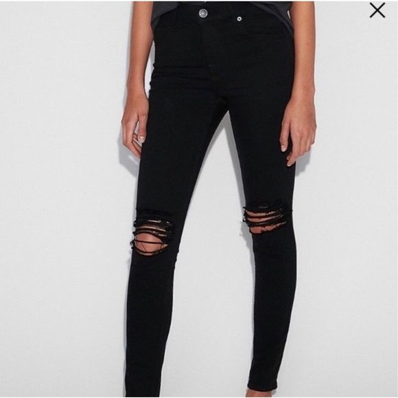 Express Black High Rise Distressed Legging Jeans Size 8 - Picture 1 of 6